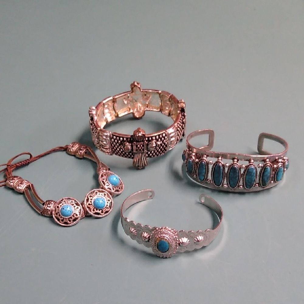 Silver and Turquoise Bracelet Group Southwestern Granny Chic